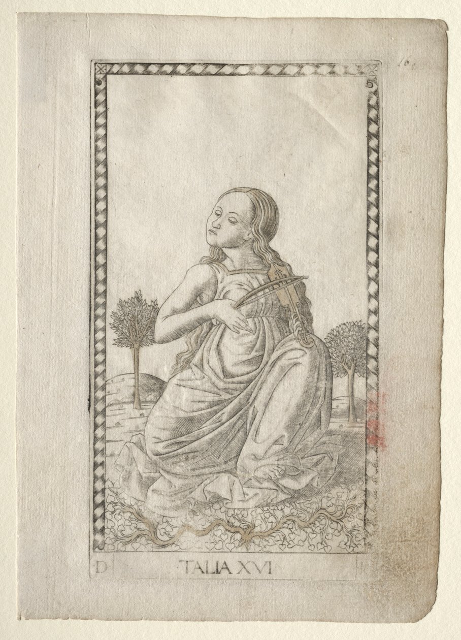Thalia-komedie, pastoral poesi fra Tarocchi-serien D..., før 1467. af Master of the E Series Tarocchi