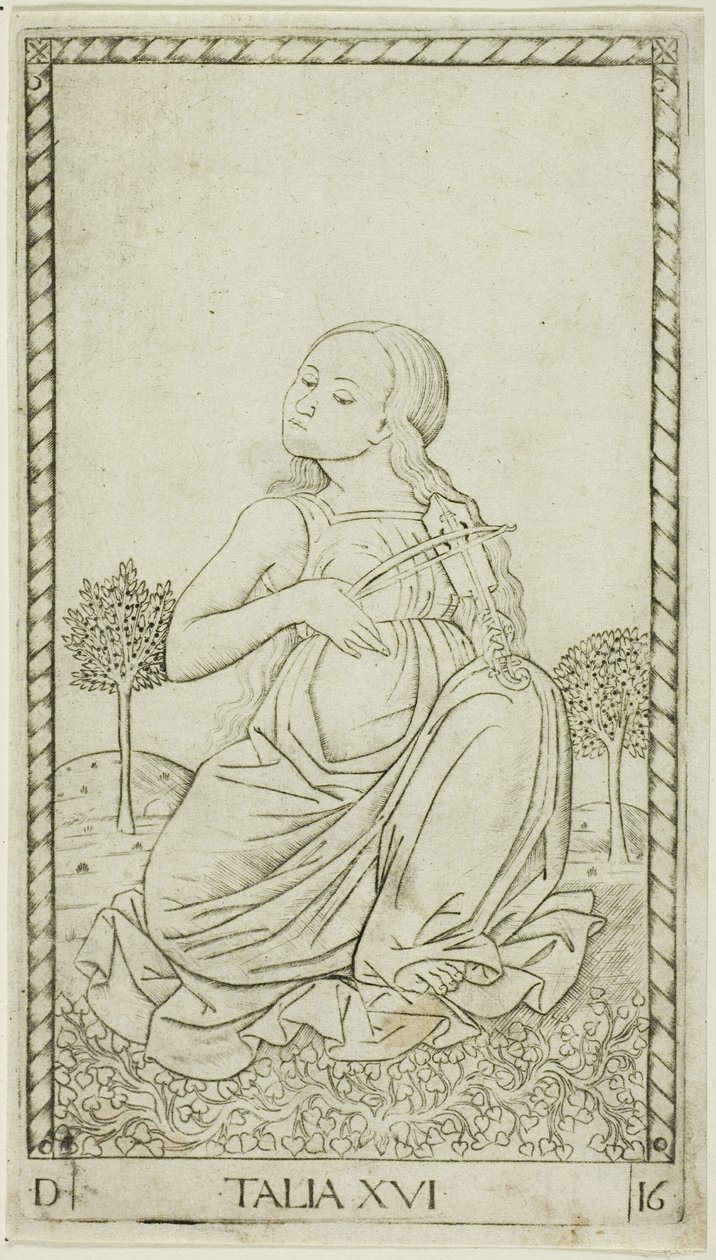 Thalia, tallerken seksten fra Apollo and the Muses af Master of the E Series Tarocchi
