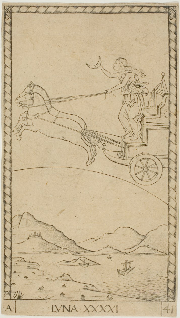 Månen, plade 41 fra Planets and Spheres af Master of the E Series Tarocchi