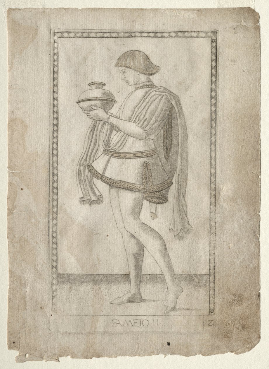 The Servant from the Tarocchi, serie E: Conditions of Man, #2, før 1467. af Master of the E Series Tarocchi