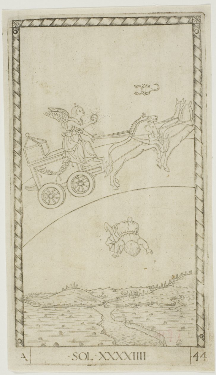 Solen, plade 44 fra Planets and Spheres af Master of the E Series Tarocchi