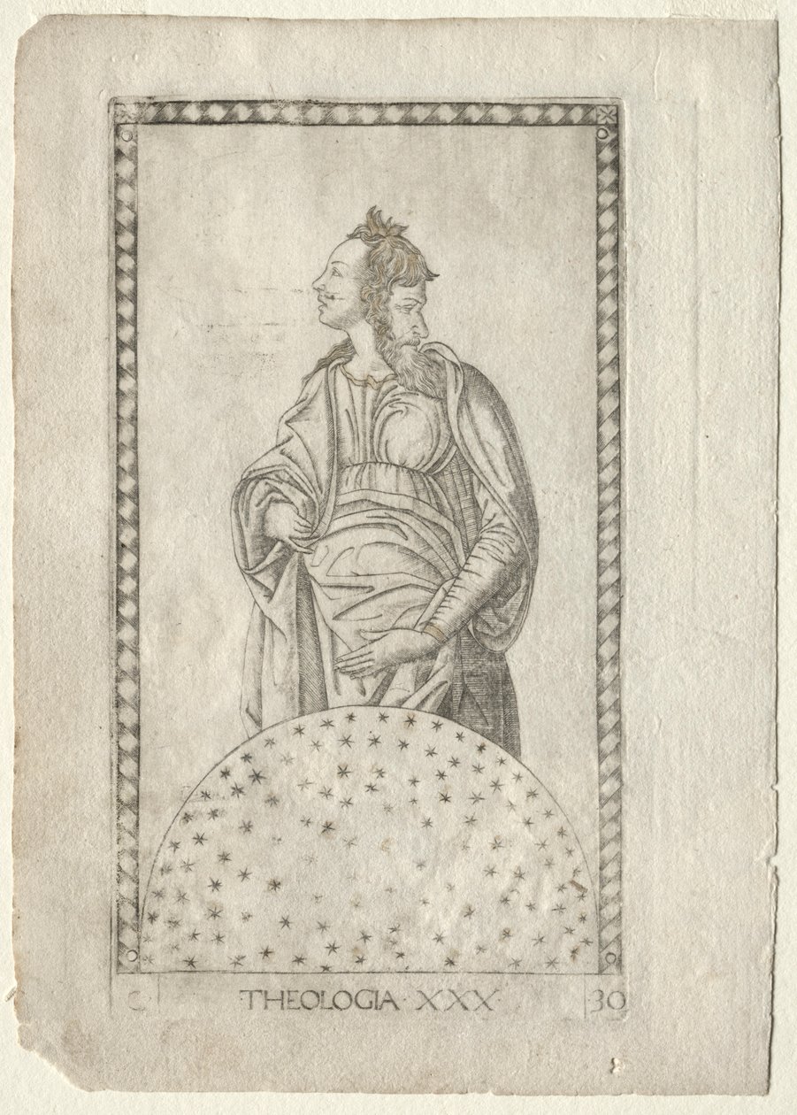 Teologi fra Tarocchi, serie C: Liberal Arts, #30, før 1467. af Master of the E Series Tarocchi