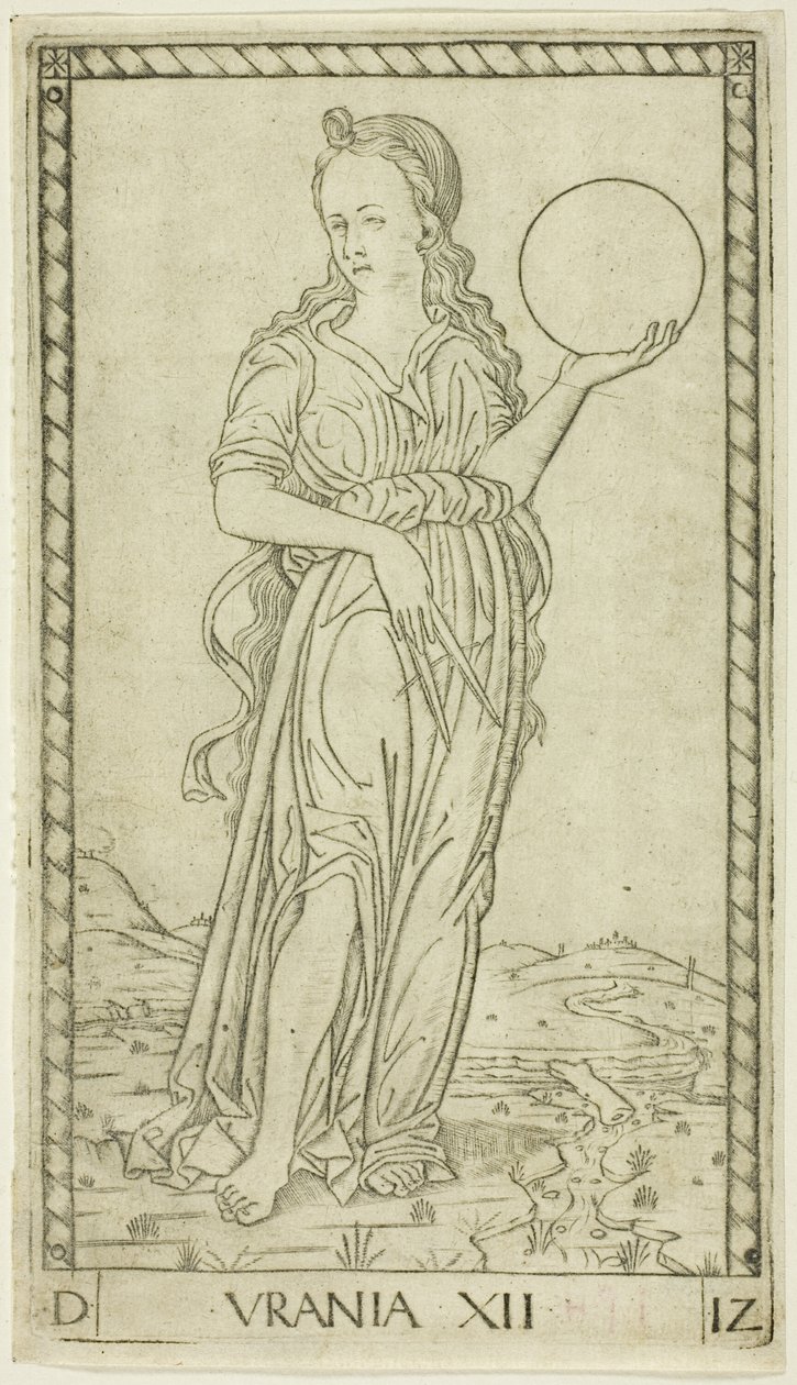 Urania, plade tolv fra Apollo og muserne af Master of the E Series Tarocchi