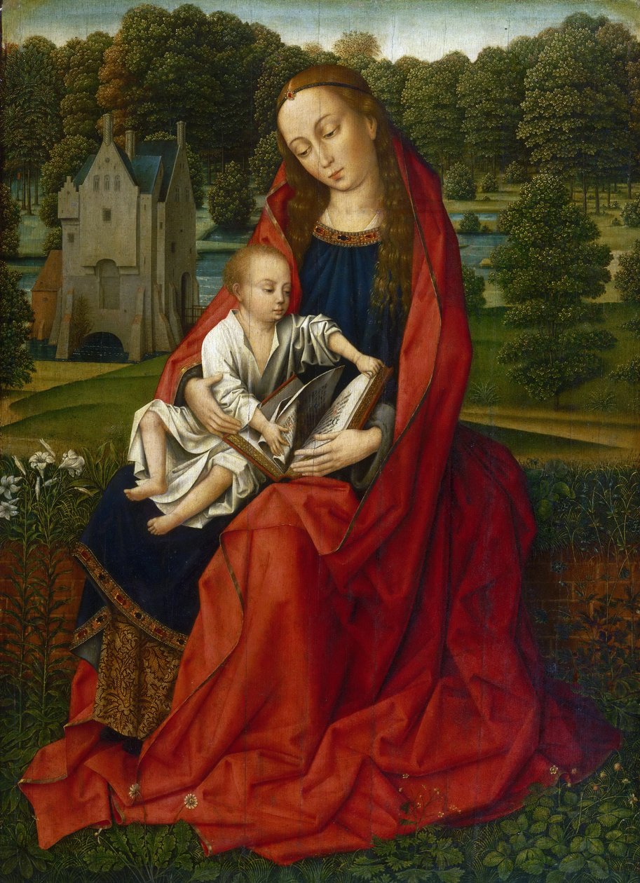 Hollandsk: Maria met kind Jomfru og barn i et landskab af Master of the Embroidered Foliage