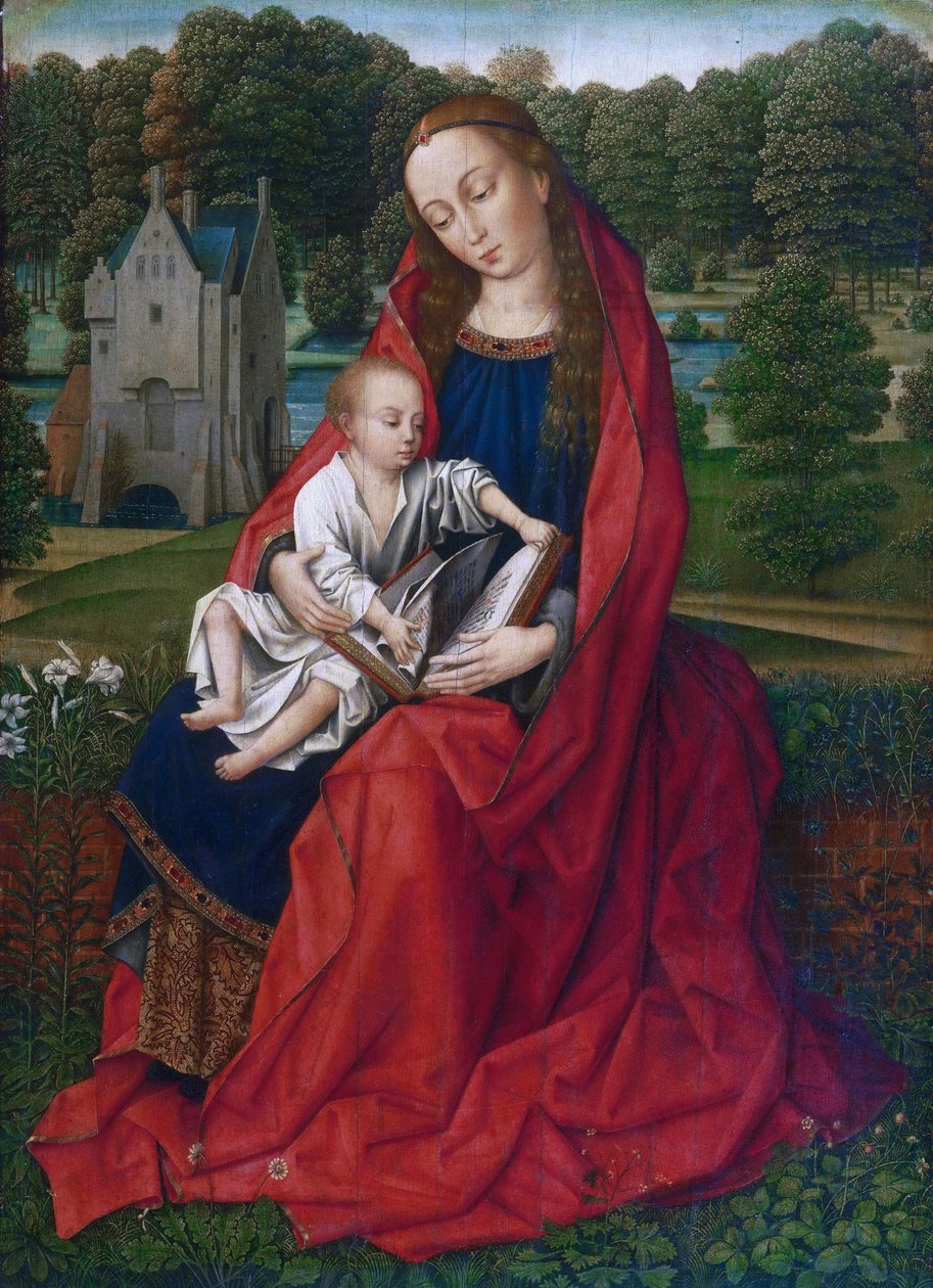 Hollandsk: Maria met kind Jomfru og barn i et landskab af Master of the Embroidered Foliage