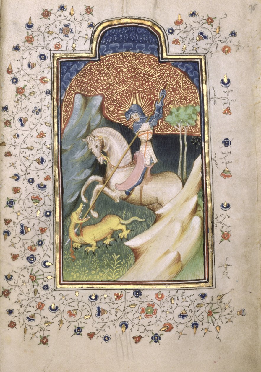 St. George kæmper mod dragen, 1420-30 (tempera og guld på pergament) af Master of the Embroidered Foliage