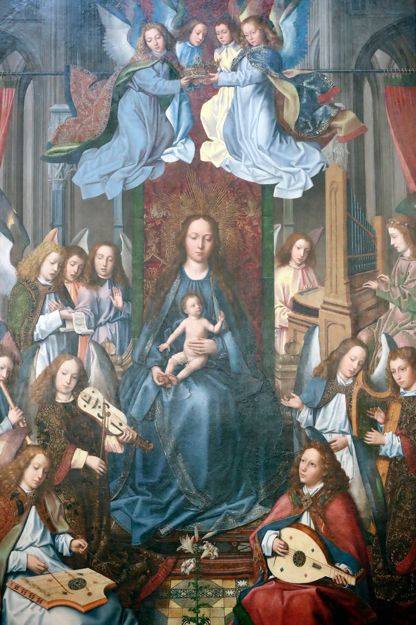 Evora Museum. Mester af Evora-altertavlen. Forherligelsen af den hellige jomfru. Olie på panel. Flamsk skole 1500. Portugal. af Master of the Evora Altarpiece