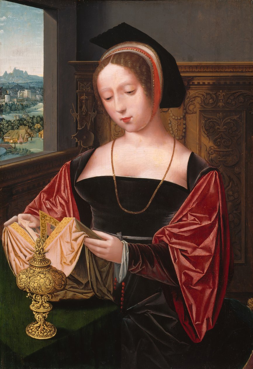 En dame læser den hellige Maria Magdalena, omkring 1530. af Master of the Female Half Lengths