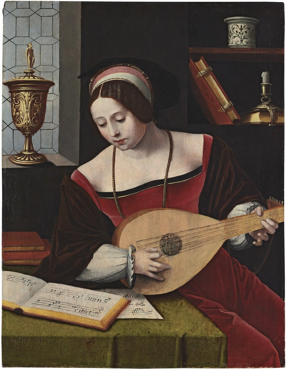 Hollandsk: Maria Magdalena funderer En kvindelig lutenist af Master of the Female Half Lengths
