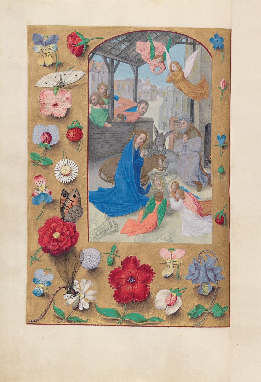 Hours of Dronning Isabella den Katolik, Dronning af Spanien: Fol. 126v, Fødsel, ca. 1500. af Master of the First Prayerbook of Maximillian