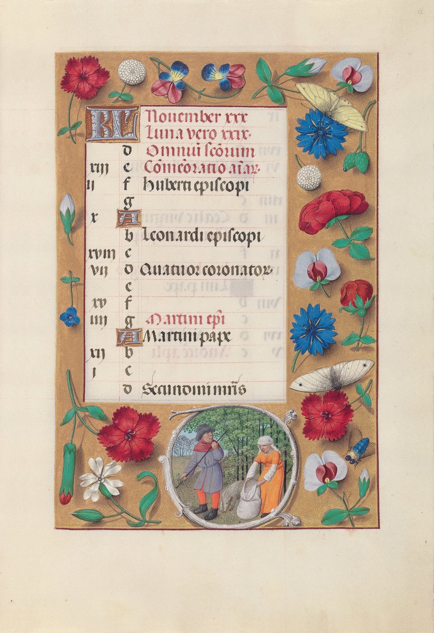 Dronning Isabella den Katolskes timer, dronning af Spanien:  Fol. 12r, november af Master of the First Prayerbook of Maximillian