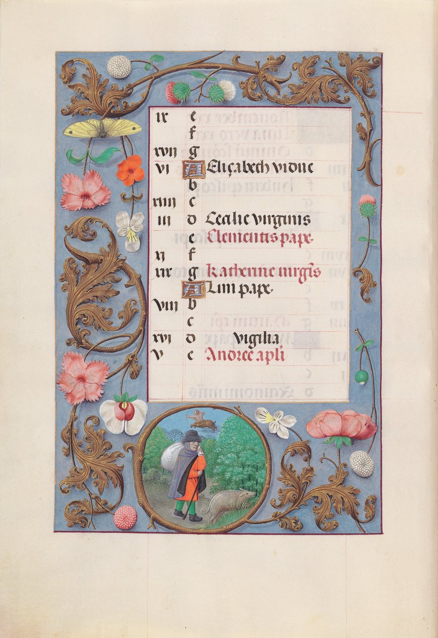 Hours of Dronning Isabella den Katolik, Dronning af Spanien: Fol. 12v, november, ca. 1500. af Master of the First Prayerbook of Maximillian