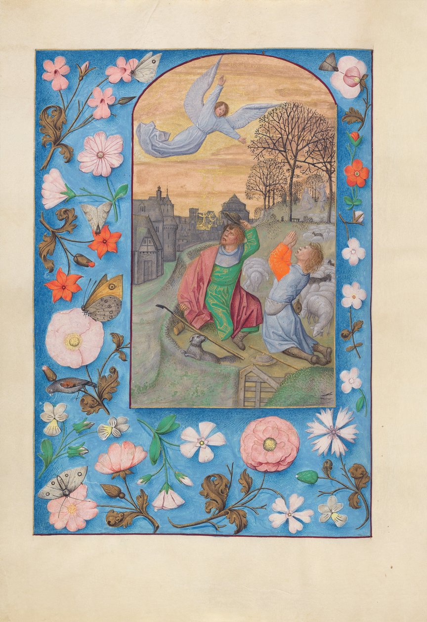 Dronning Isabella den katolske, dronning af Spaniens åbningstider: Fol. 131v, Bebudelse..., ca. 1500. af Master of the First Prayerbook of Maximillian