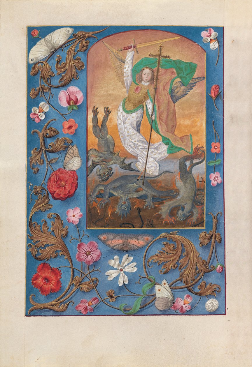 Dronning Isabella den Katolskes timer, dronning af Spanien:  Fol. 167v, Sankt Michael af Master of the First Prayerbook of Maximillian