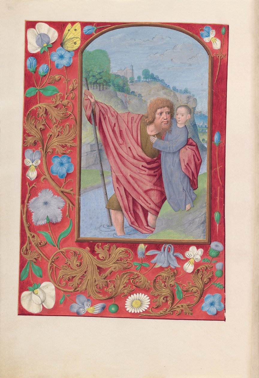 Dronning Isabella den Katolskes timer, dronning af Spanien:  Fol. 179v, Sankt Kristoffer af Master of the First Prayerbook of Maximillian