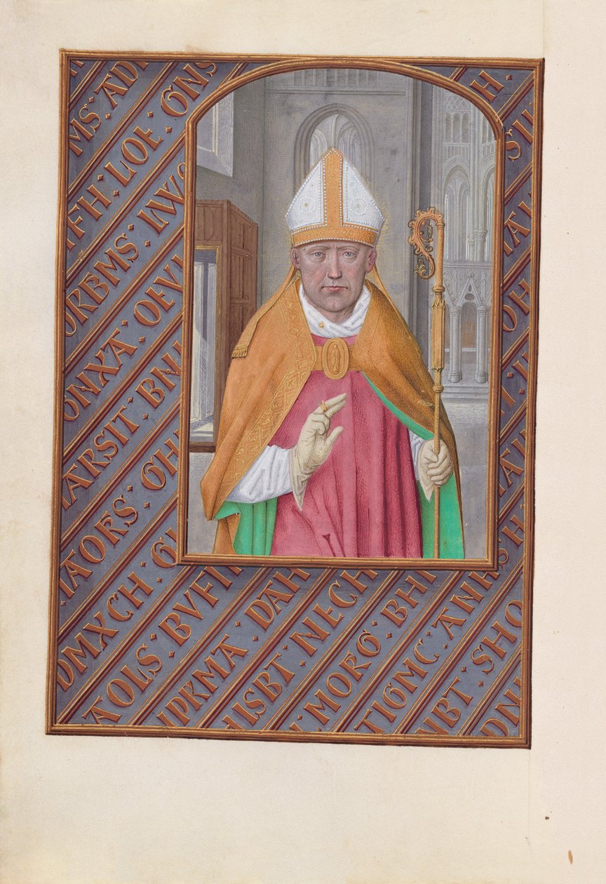 Dronning Isabella den Katolskes timer, dronning af Spanien:  Fol. 183v, Sankt Nikolaus af Master of the First Prayerbook of Maximillian