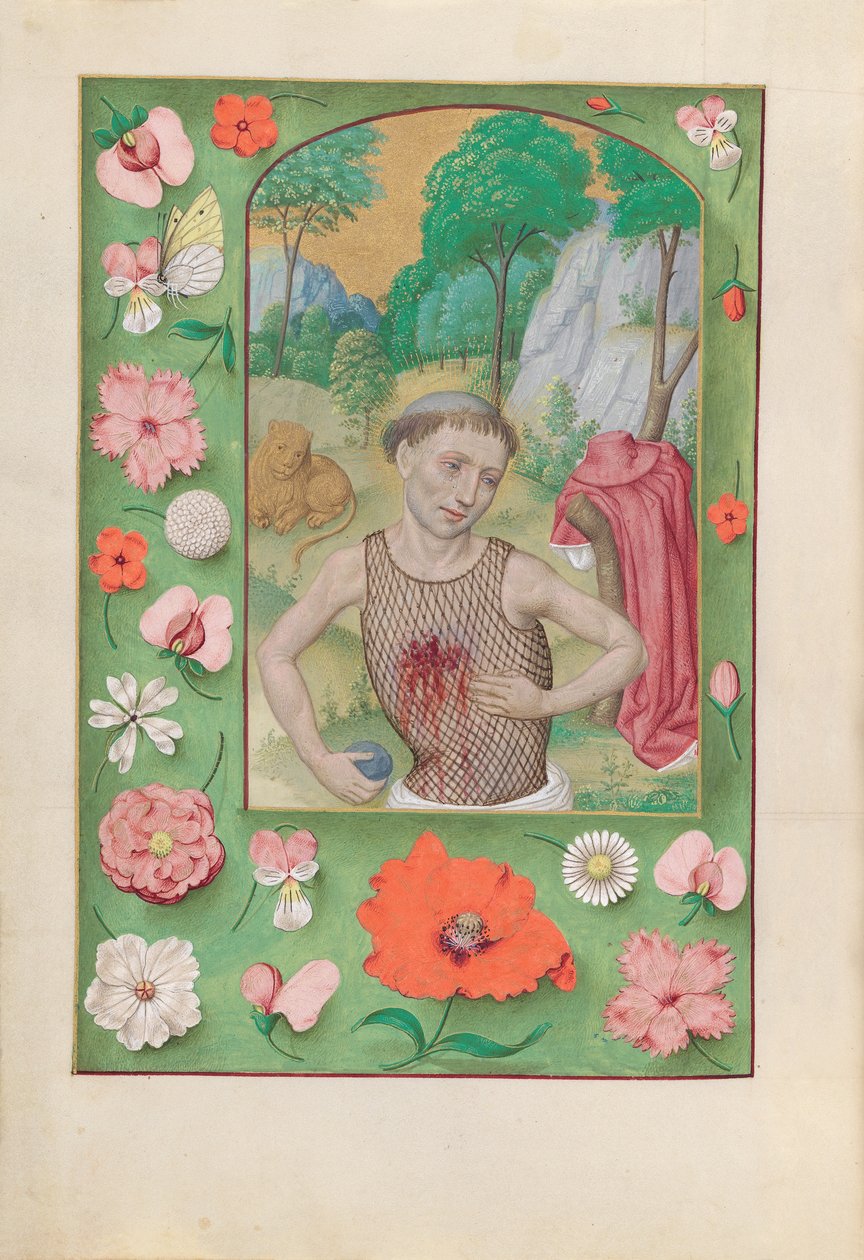 Dronning Isabella den katolske, dronning af Spaniens åbningstider: Fol. 185v, Sankt Jerome, ca. 1500. af Master of the First Prayerbook of Maximillian