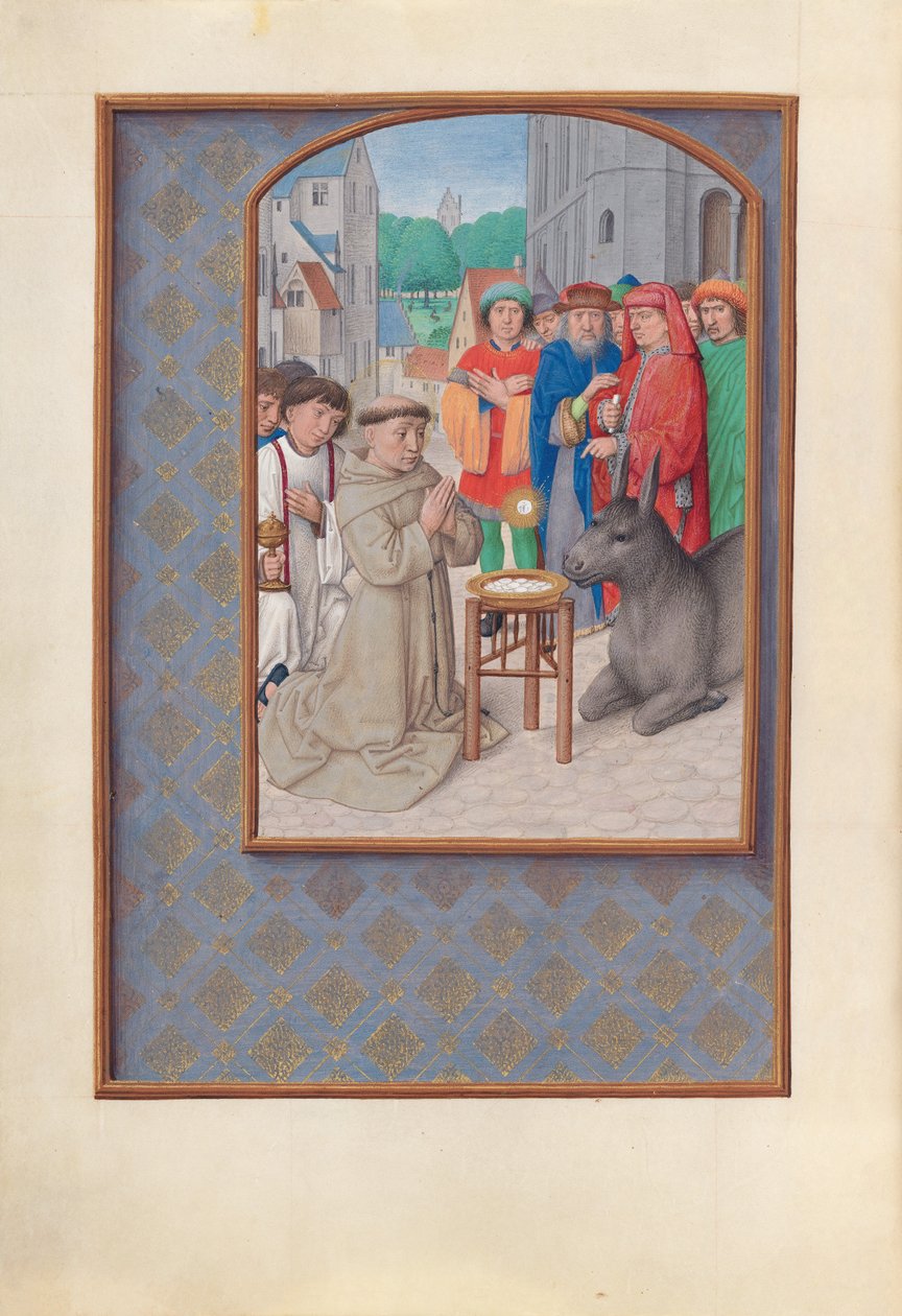 Dronning Isabella den Katolskes timer, dronning af Spanien:  Fol. 187v, Sankt Antonius af Padua af Master of the First Prayerbook of Maximillian