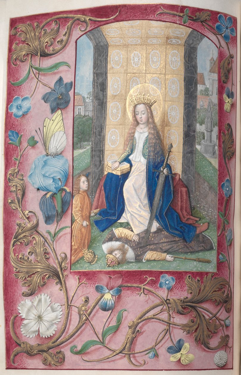 Dronning Isabella den Katolskes timer, dronning af Spanien:  Fol. 189v, Sankt Katharina af Master of the First Prayerbook of Maximillian