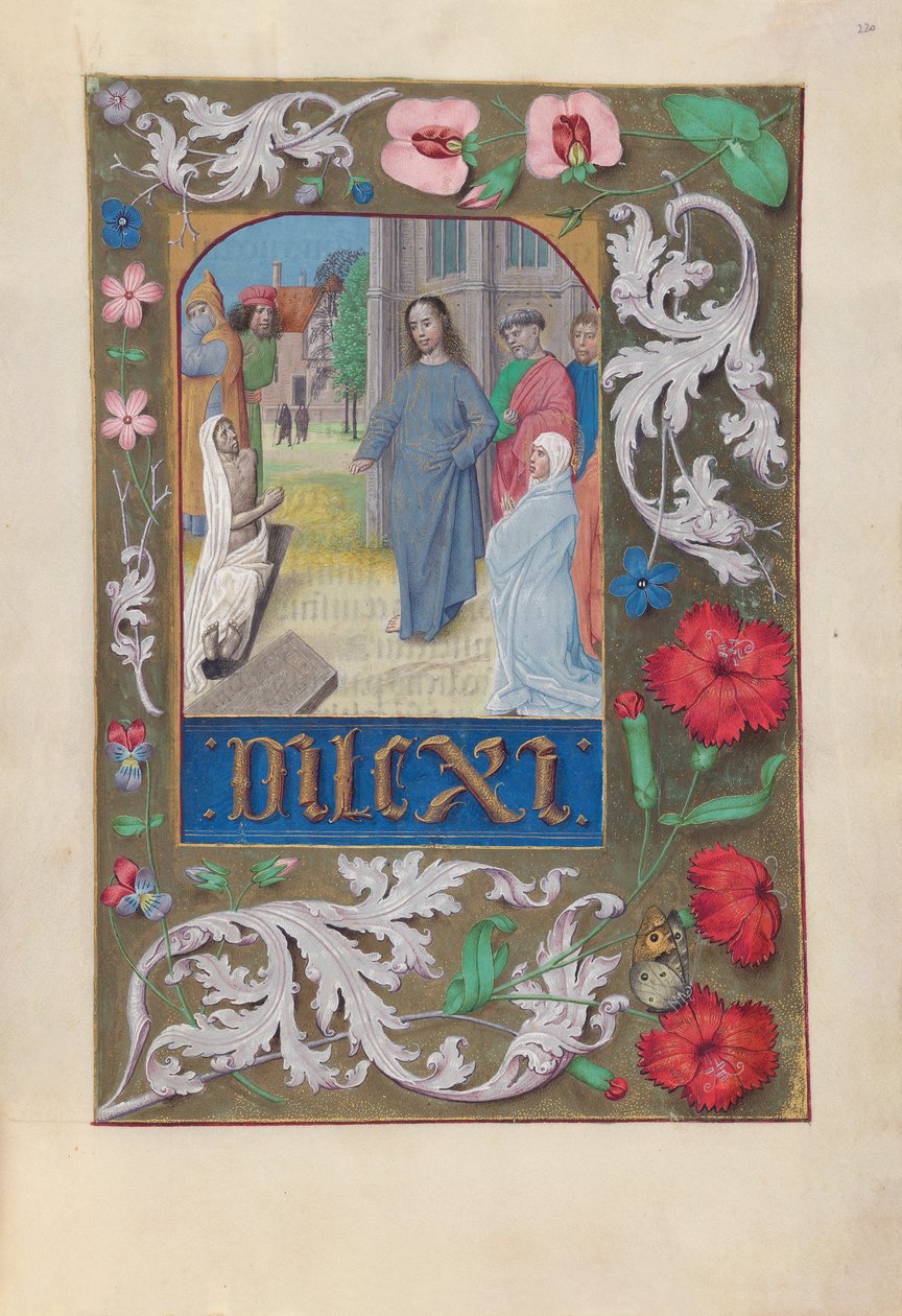 Dronning Isabella den katolske, dronning af Spaniens åbningstider: Fol. 220r, Rejsning af Lazarus, ca. 1500. af Master of the First Prayerbook of Maximillian