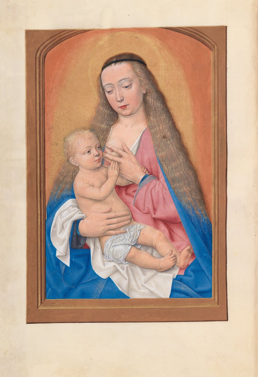Hours of Dronning Isabella den Katolik, Dronning af Spanien: Fol. 257v, Madonna og barn, ca. 1500. af Master of the First Prayerbook of Maximillian