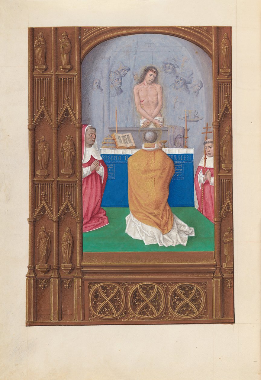 Dronning Isabella den katolske, dronning af Spaniens åbningstider: Fol. 264v, Sankt Gregors messe, ca. 1500. af Master of the First Prayerbook of Maximillian