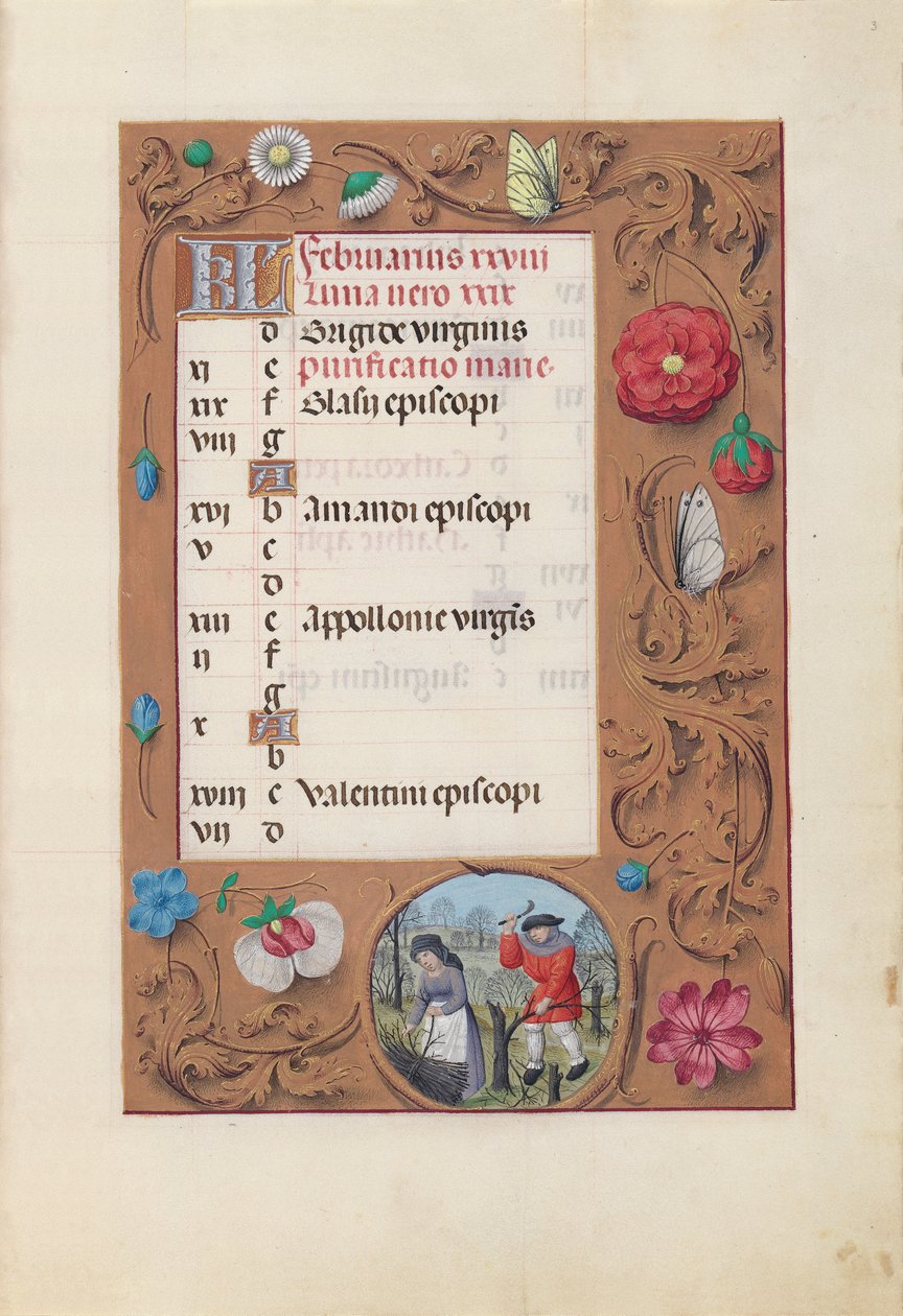 Dronning Isabella den katolske, dronning af Spaniens åbningstider: Fol. 3r, februar, ca. 1500. af Master of the First Prayerbook of Maximillian
