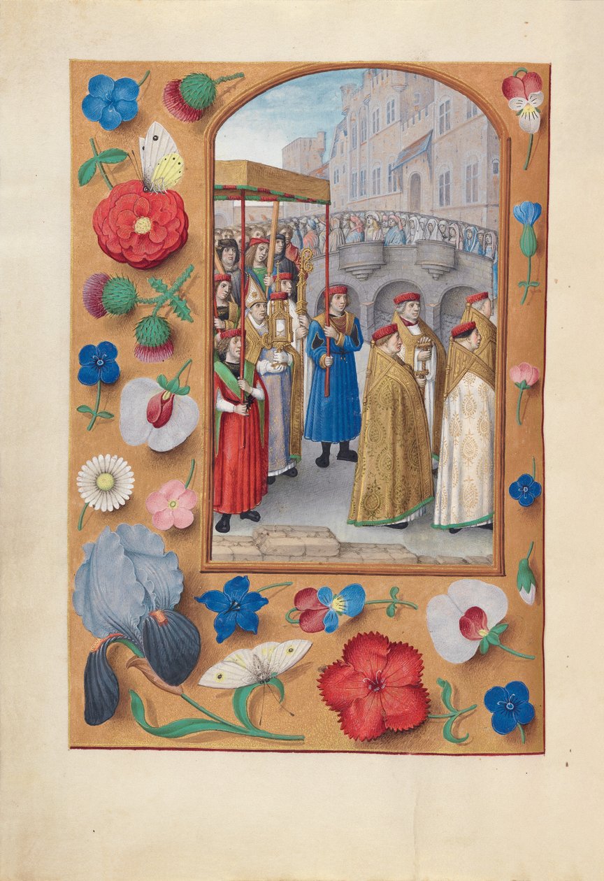 Dronning Isabella den Katolskes timer, dronning af Spanien:  Fol. 43v, Procession af nadveren af Master of the First Prayerbook of Maximillian