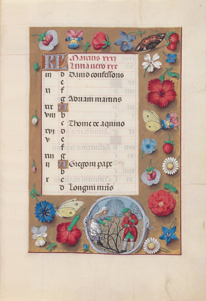 Hours of Dronning Isabella den Katolik, Dronning af Spanien: Fol. 4r, marts, ca. 1500. af Master of the First Prayerbook of Maximillian