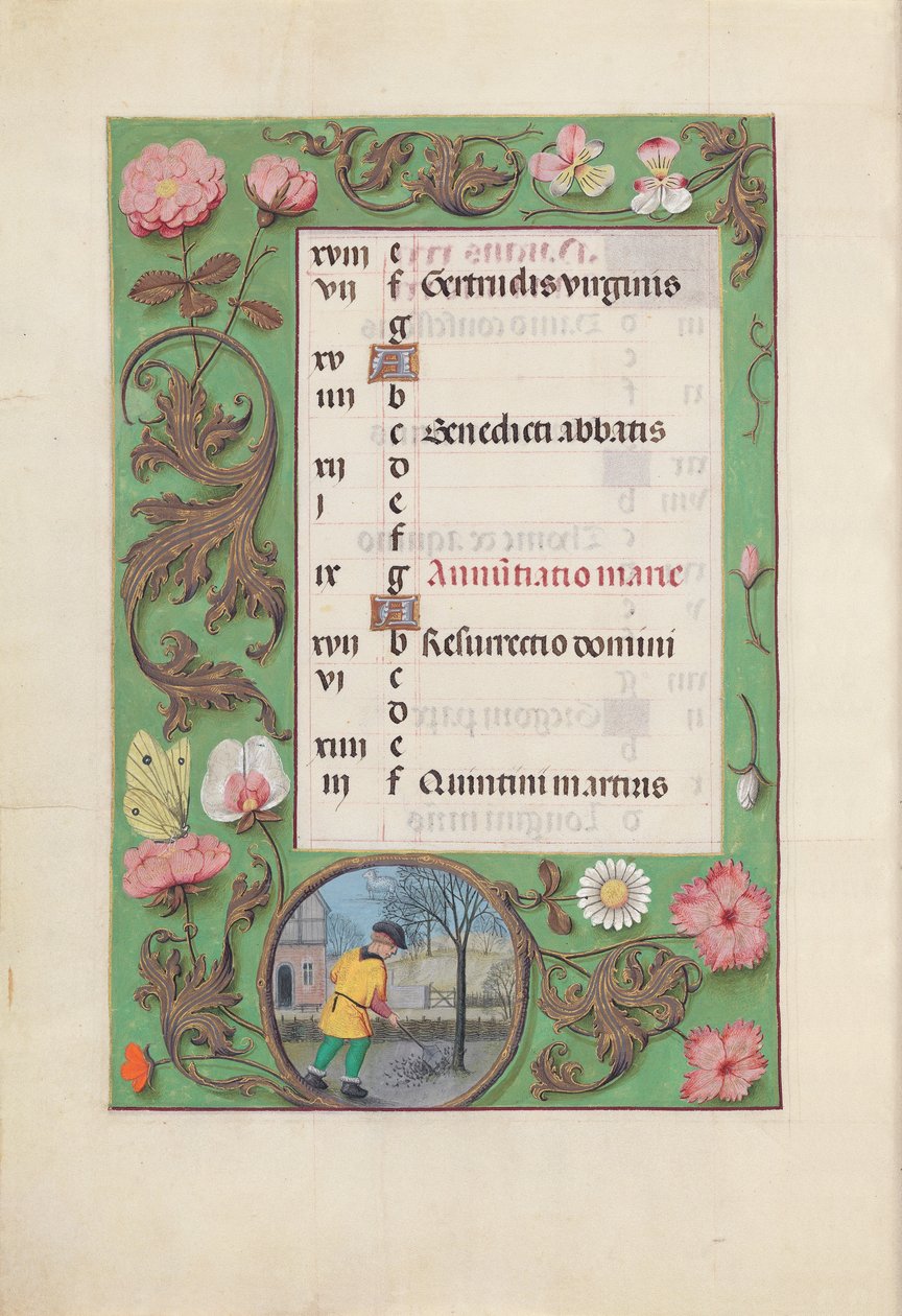 Dronning Isabella den katolske, dronning af Spaniens åbningstider: Fol. 4v, marts, ca. 1500. af Master of the First Prayerbook of Maximillian
