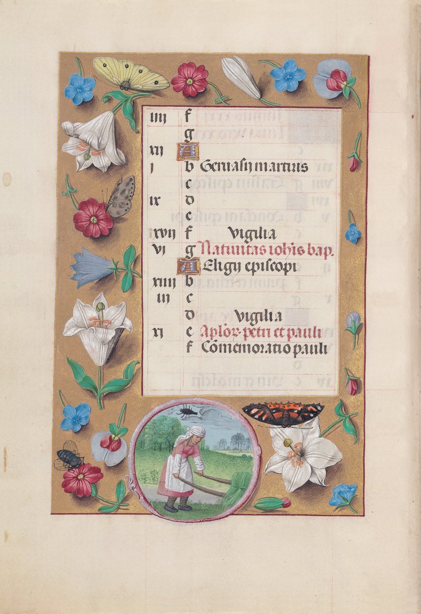 Dronning Isabella den Katolskes timer, dronning af Spanien:  Fol. 7v, juni af Master of the First Prayerbook of Maximillian
