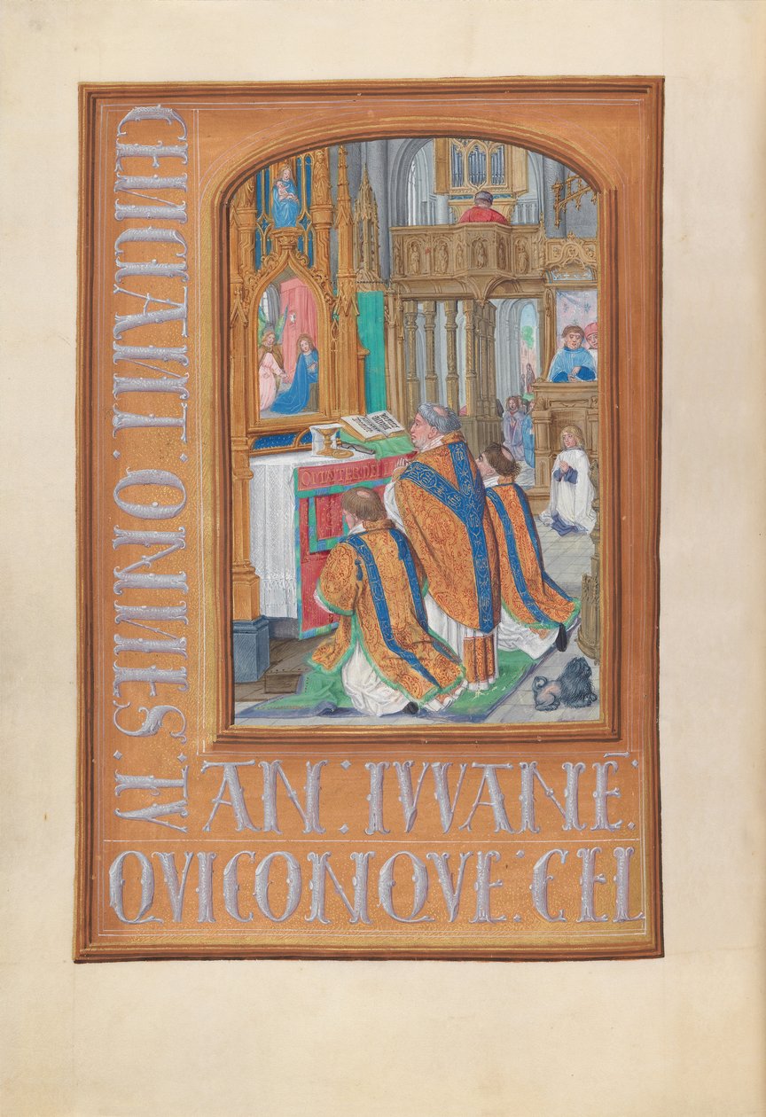 Hours of Dronning Isabella den Katolik, Dronning af Spanien: Fol. 87v, Fejring af messen, ca. 1500. af Master of the First Prayerbook of Maximillian
