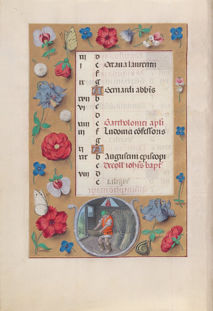 Dronning Isabella den katolske, dronning af Spaniens åbningstider: Fol. 9v, august, ca. 1500. af Master of the First Prayerbook of Maximillian