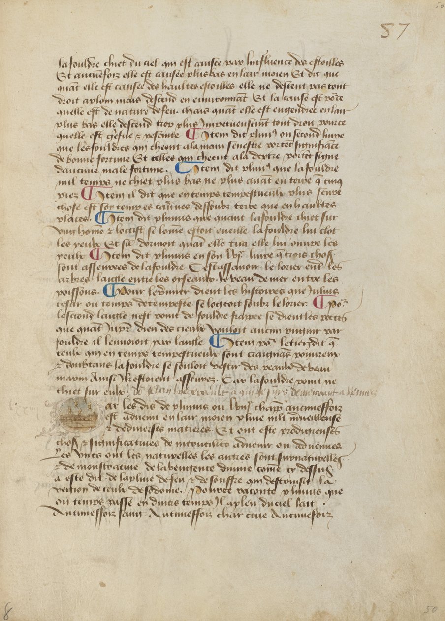 Historiseret indledende P: Regnskyl af tudser, løvfrøer og skadedyr af Master of the Geneva Boccaccio