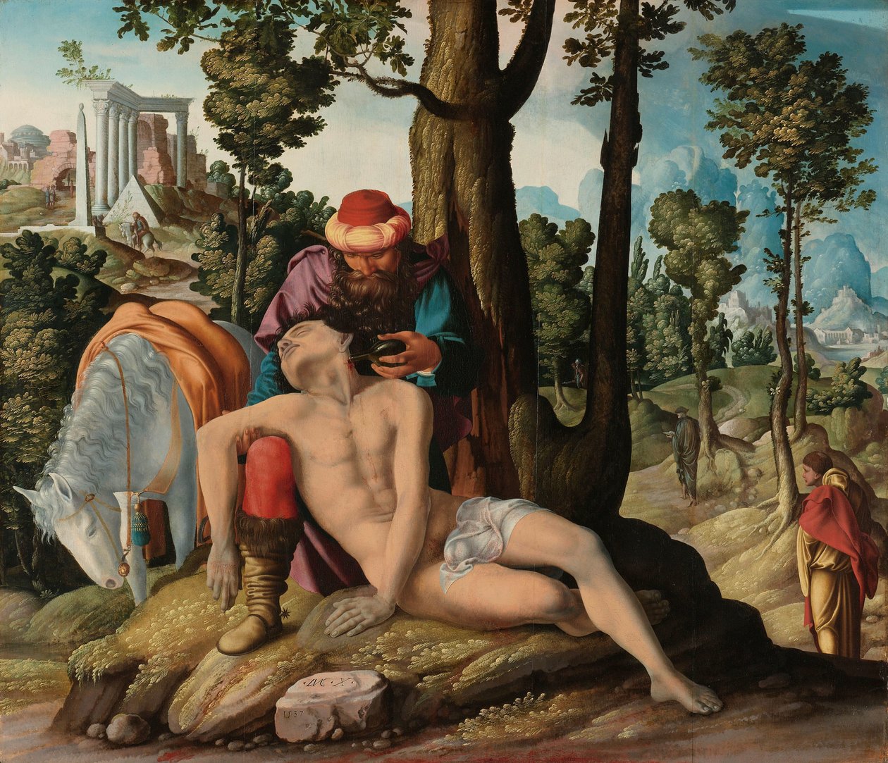Den barmhjertige samaritaner af Master of the Good Samaritan