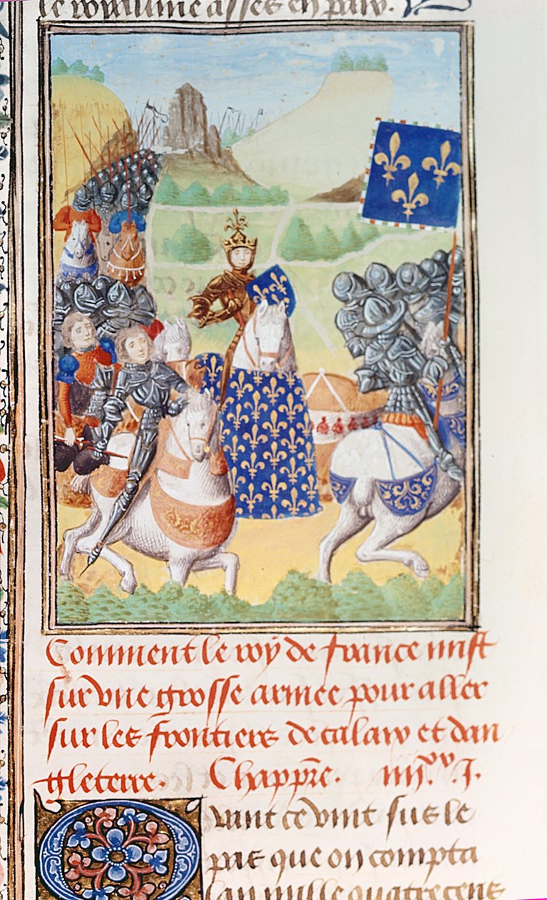 Harley 4380 fol.196v Kong Charles VI (1366-1422) af Frankrig leder en ekspedition mod Calais, fra del 2 bind IV af 