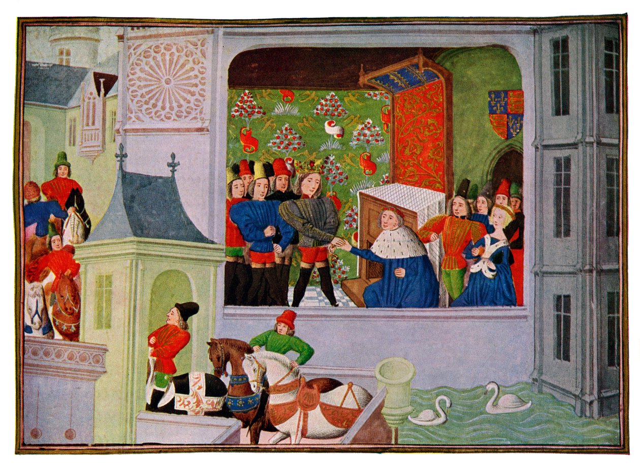 Interview af Richard II og hertugen af Gloucester, 14. århundrede 15. århundrede. af Master of the Harley Froissart