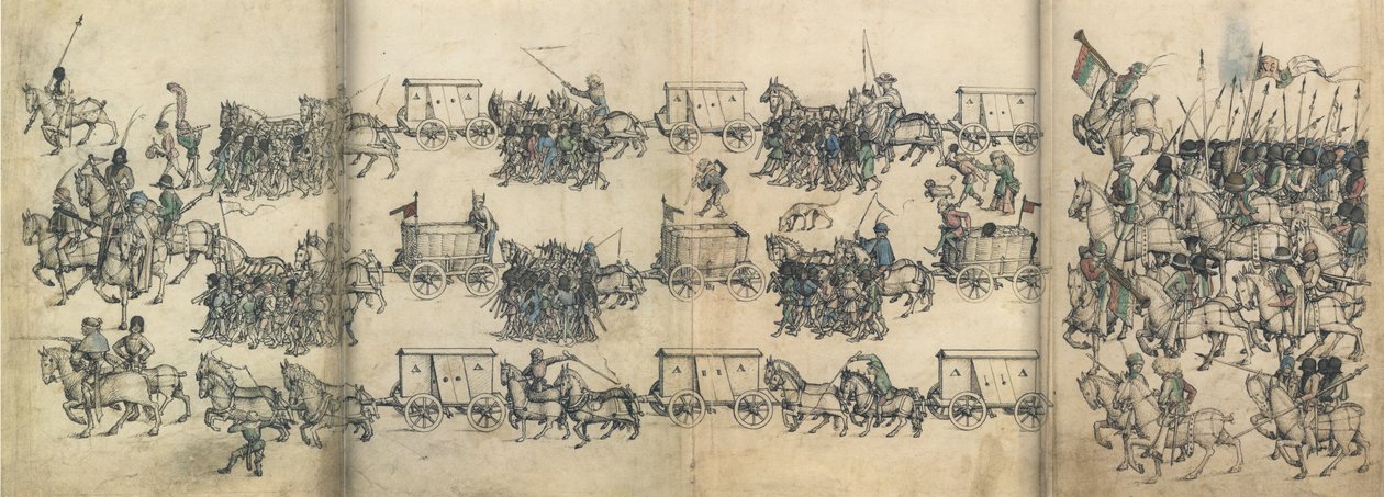 Hærens tog Fra Middelalderhusbogen af Wolfegg Castle, ca 1485 af Master of the Housebook of Wolfegg