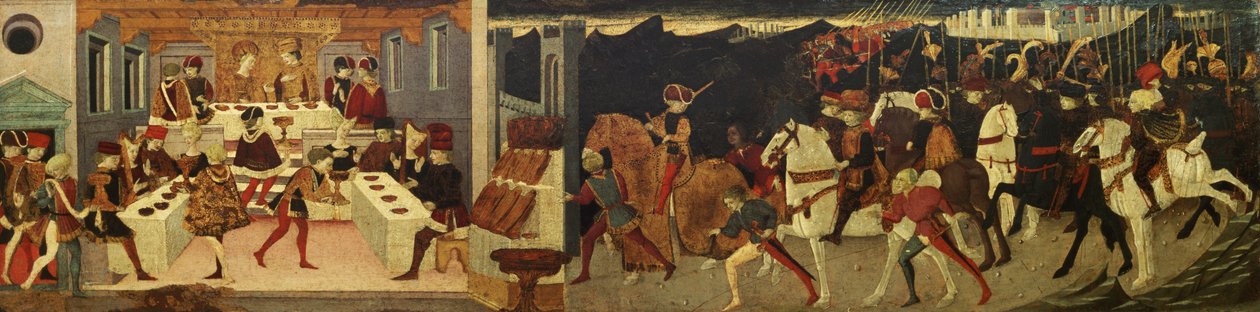 Historien om Alatiel, til hest og ved en banket (panel) af Master of the Jarves Chest