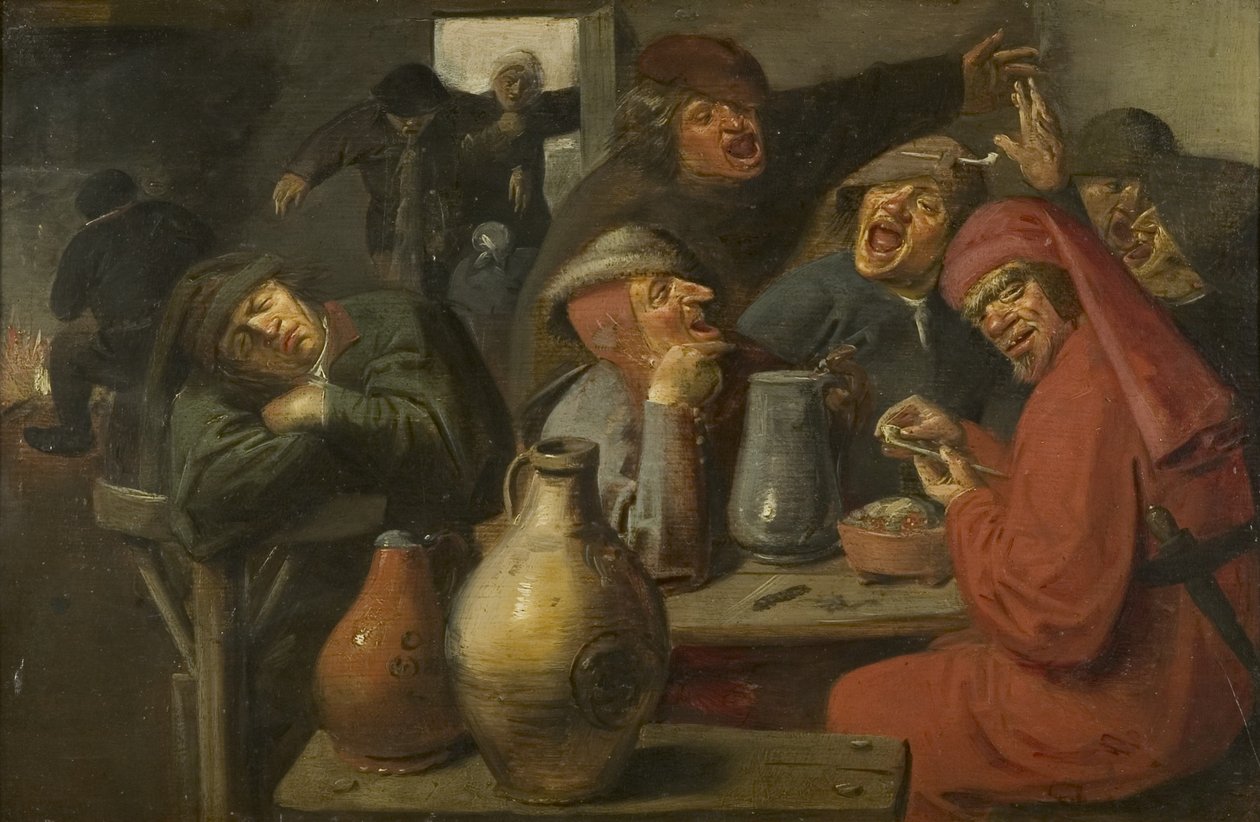 Interiør af et værtshus, Bønders kælling, ca. 1635 (olie på panel) af Master of the Large Jar