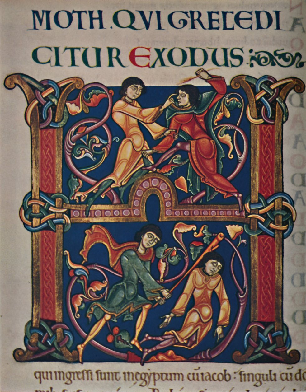 Initial fra Winchester Bible, c1150 AD, c1950. af Master of the Leaping Figures