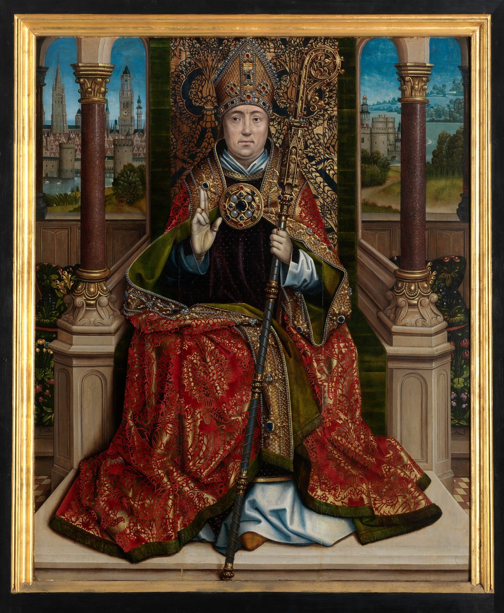 Centralpanel af Sankt Nikolaus Altertavle, ca. 1486-93 (olie på panel) af Master of The Legend of St. Lucy
