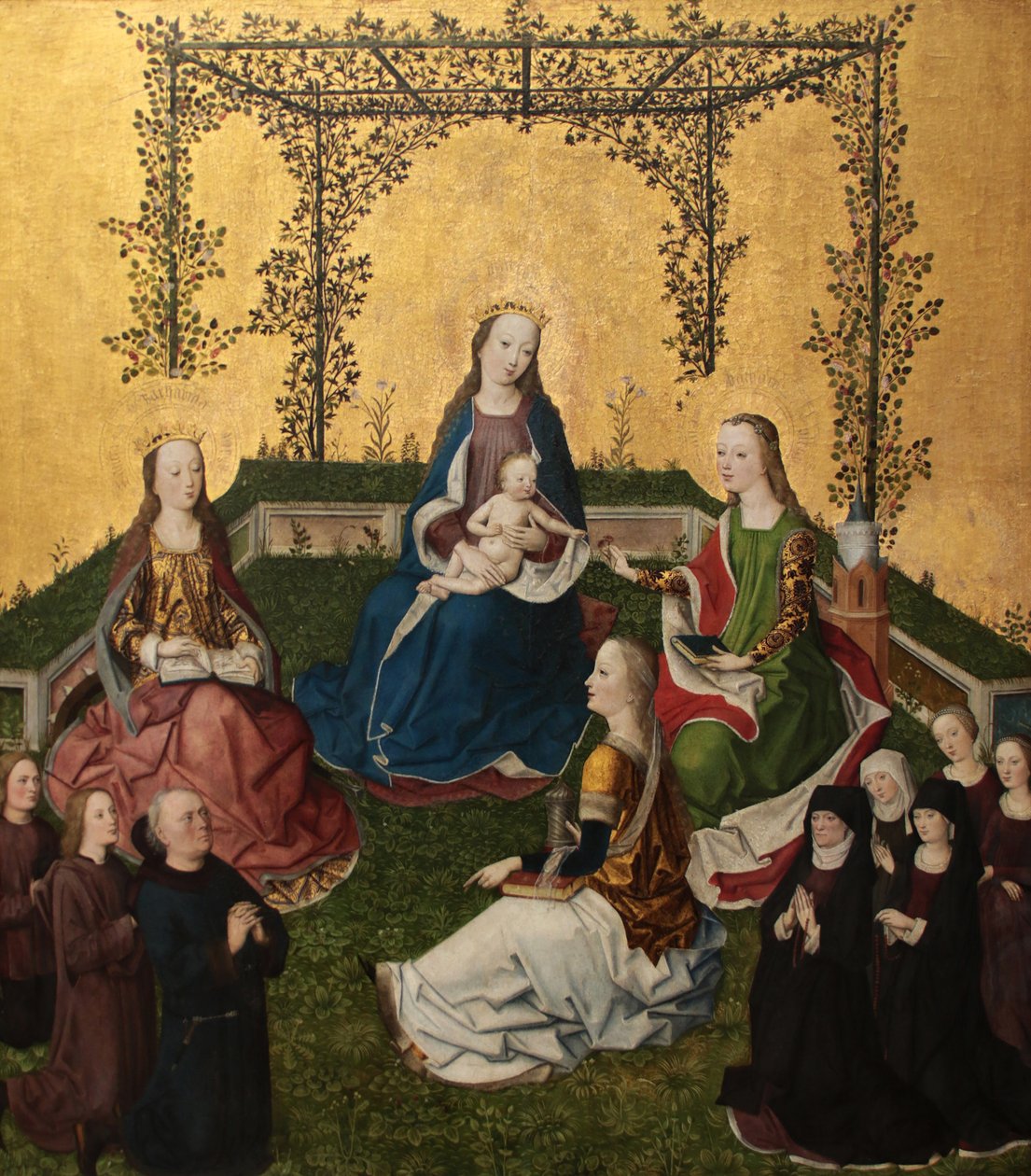 Madonna med barn i rosen lysthus, ca 1470 af Master of the Life of Virgin Mary