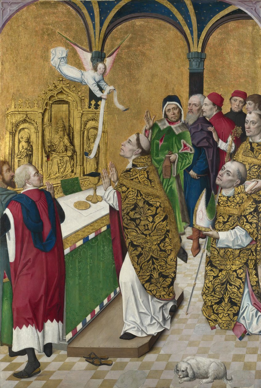 Sankt Hubertus messe. Lukker fra Werden-altertavlen, ca 1485 af Master of the Life of the Virgin