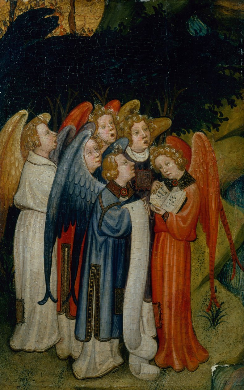 Et Englekor, fragment, sandsynligvis fra Fødselskirken (olie på guldpanel) af Master of the Lindau Lamentation