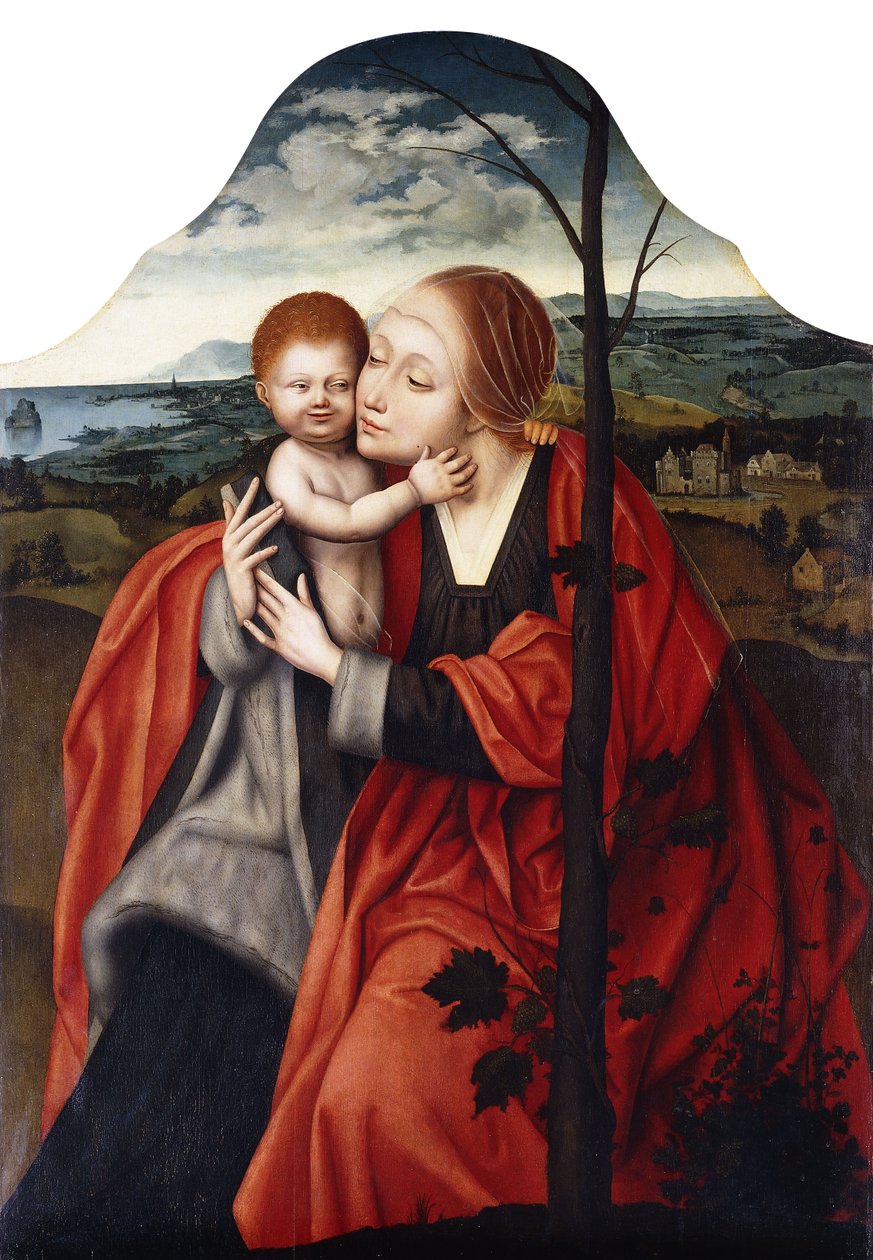 Jomfruen og barnet sidder ved et træ af Master of the Mansi Magdalen