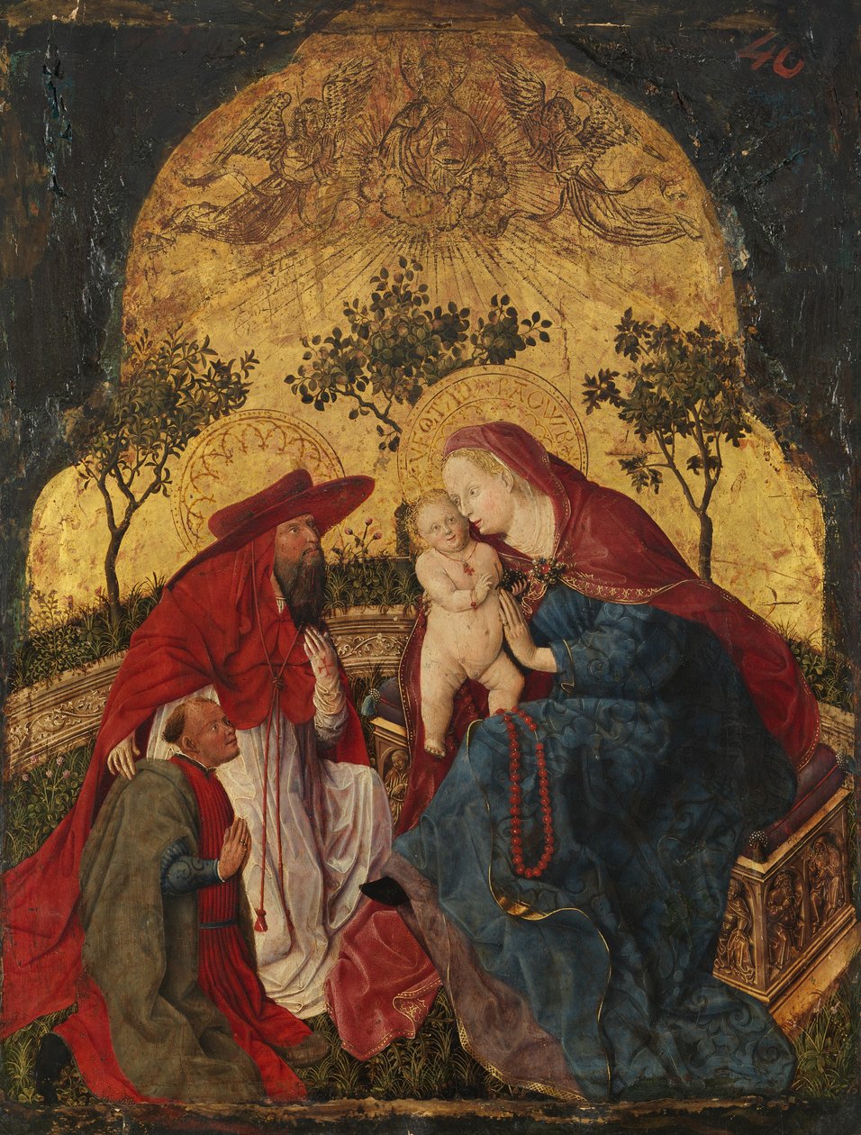 Jomfru og barn med en donor præsenteret af Saint Hieronymus, ca. 1450. af Master of the Munich Bavarian Panels
