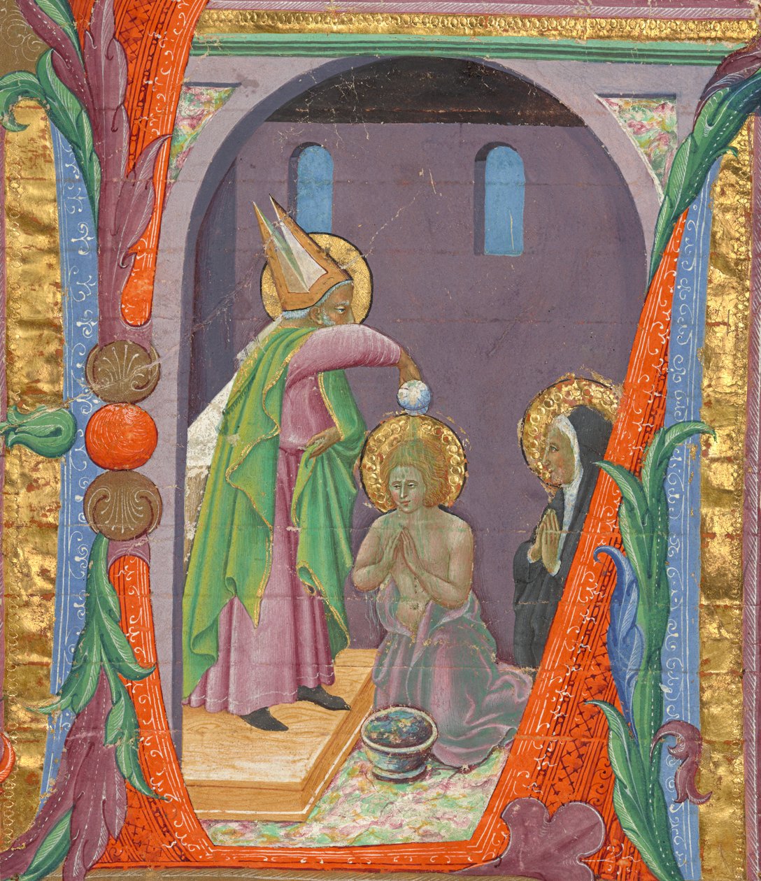 Indledende L: Sankt Augustins dåb af Master of the Osservanza