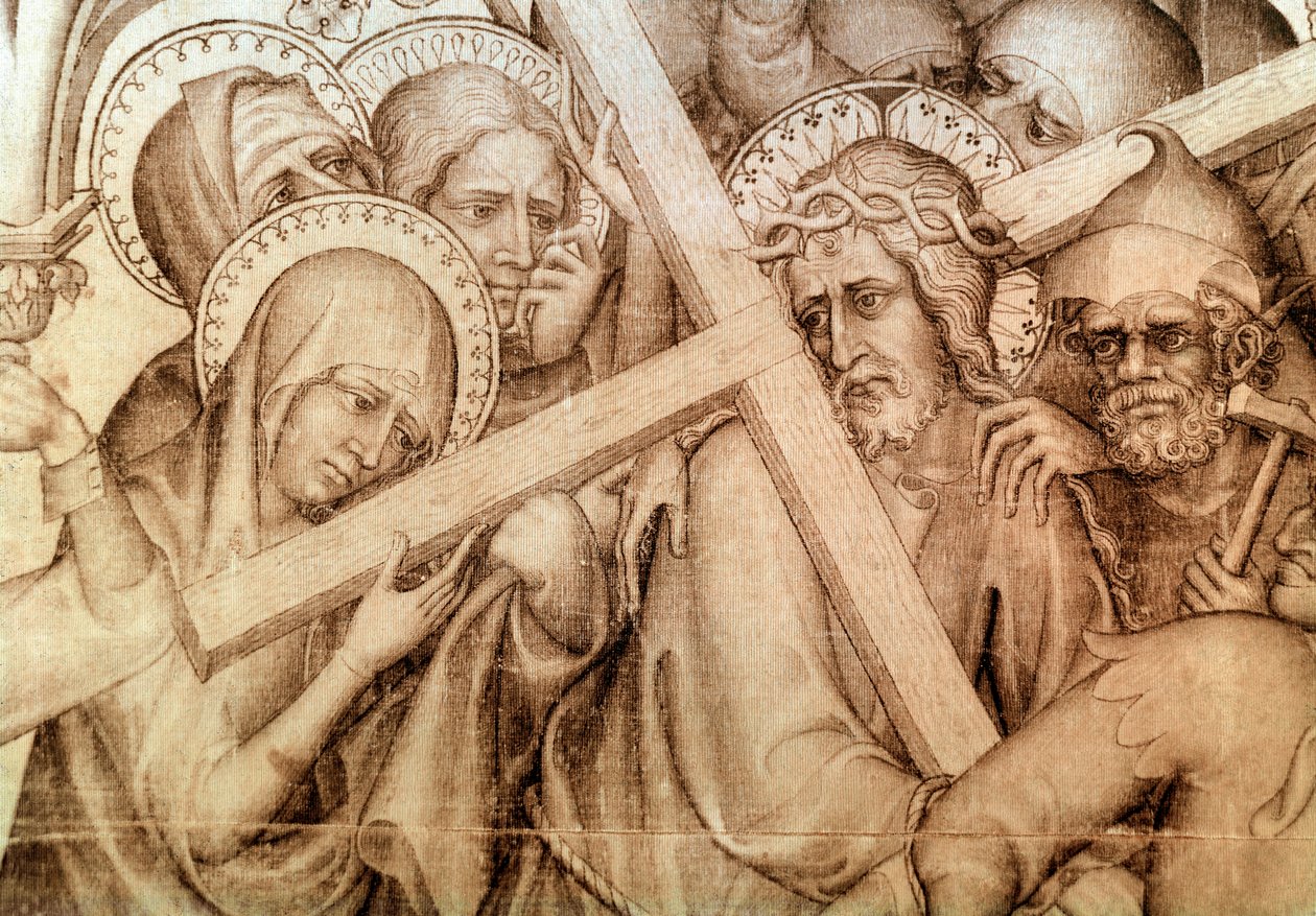 Narbonnes parement: Kristus, der bærer sit kors (grisaille på silke af Master of the Parement of Narbonne