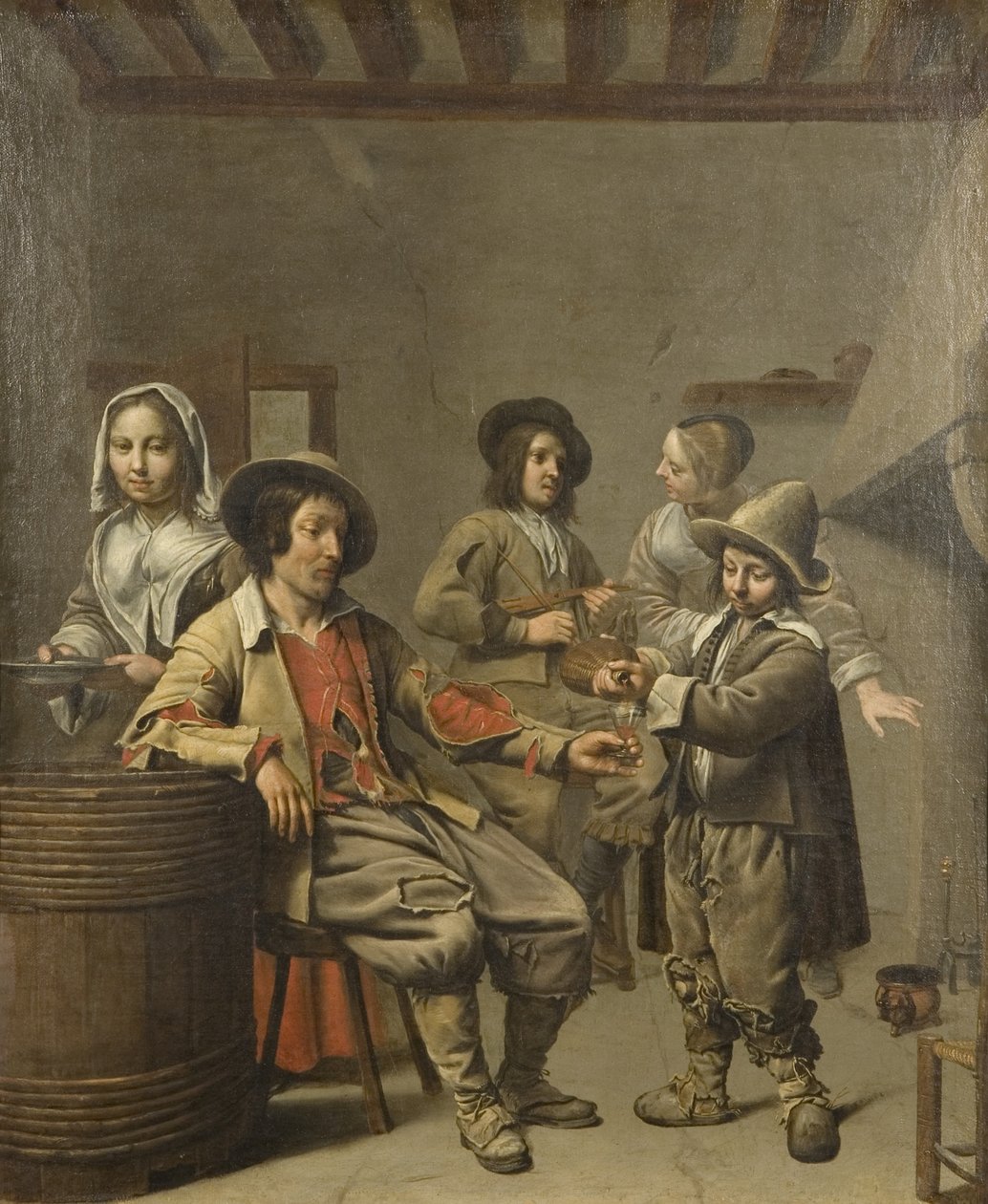 Dreng, der skænker et glas vin for en landsmand, ca. 1650 (olie på lærred) af Master of the Processions